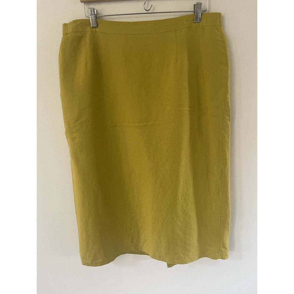 Jessica London Skirt Womens Size Chartreuse 16 Rear Zip Linen Blend Back Slit